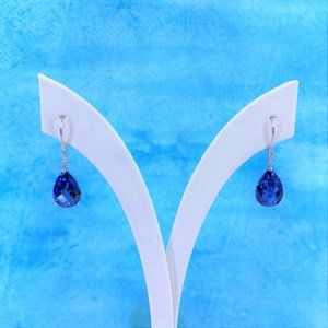 14K Gold Sapphire & Diamond Drop Dangle Earrings